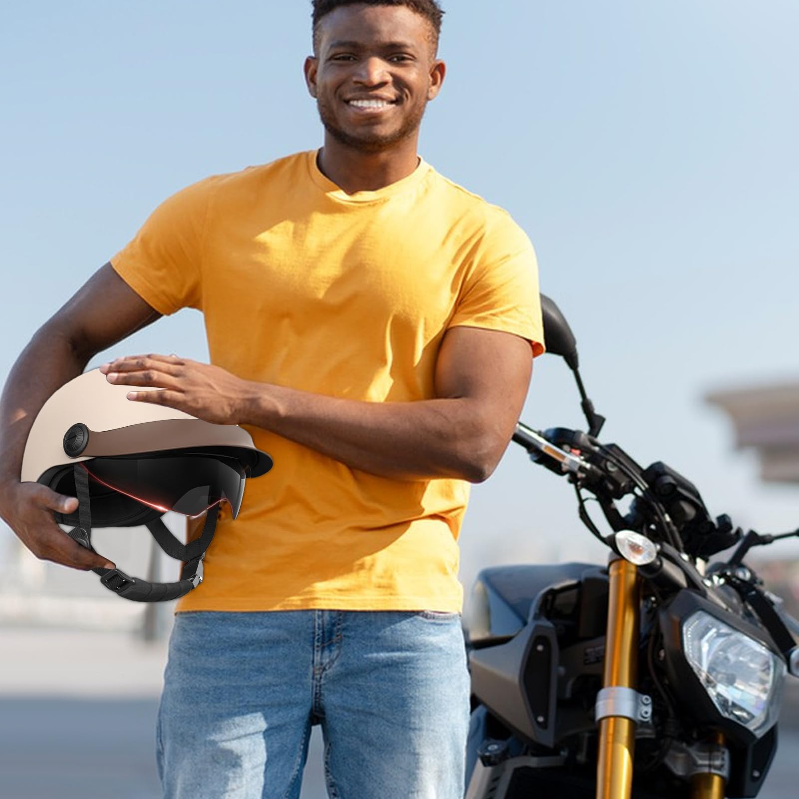 Scooter Helm Erwachsene Jethelm Roller Visier Mopedhelm Komfortabler Motorradhelm Für Herren Und Damen Kopfumfang 54-62 cm