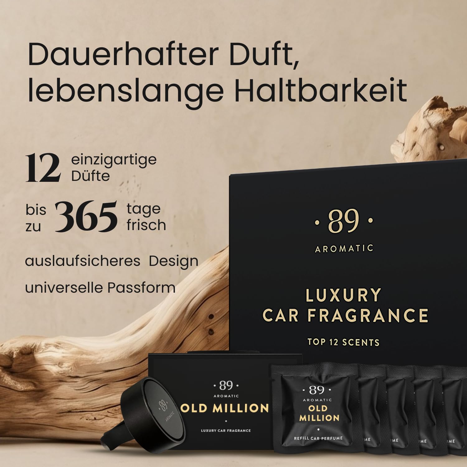 Aromatic •89• Autoduft, Autoparfüm Set 12 Monate - Lufterfrischer Auto, Duft Innenraum mit 12 Parfüm Kapseln, Auto Lufterfrischer, Erfrischer, Entfernt Gerüche, Geschenkset