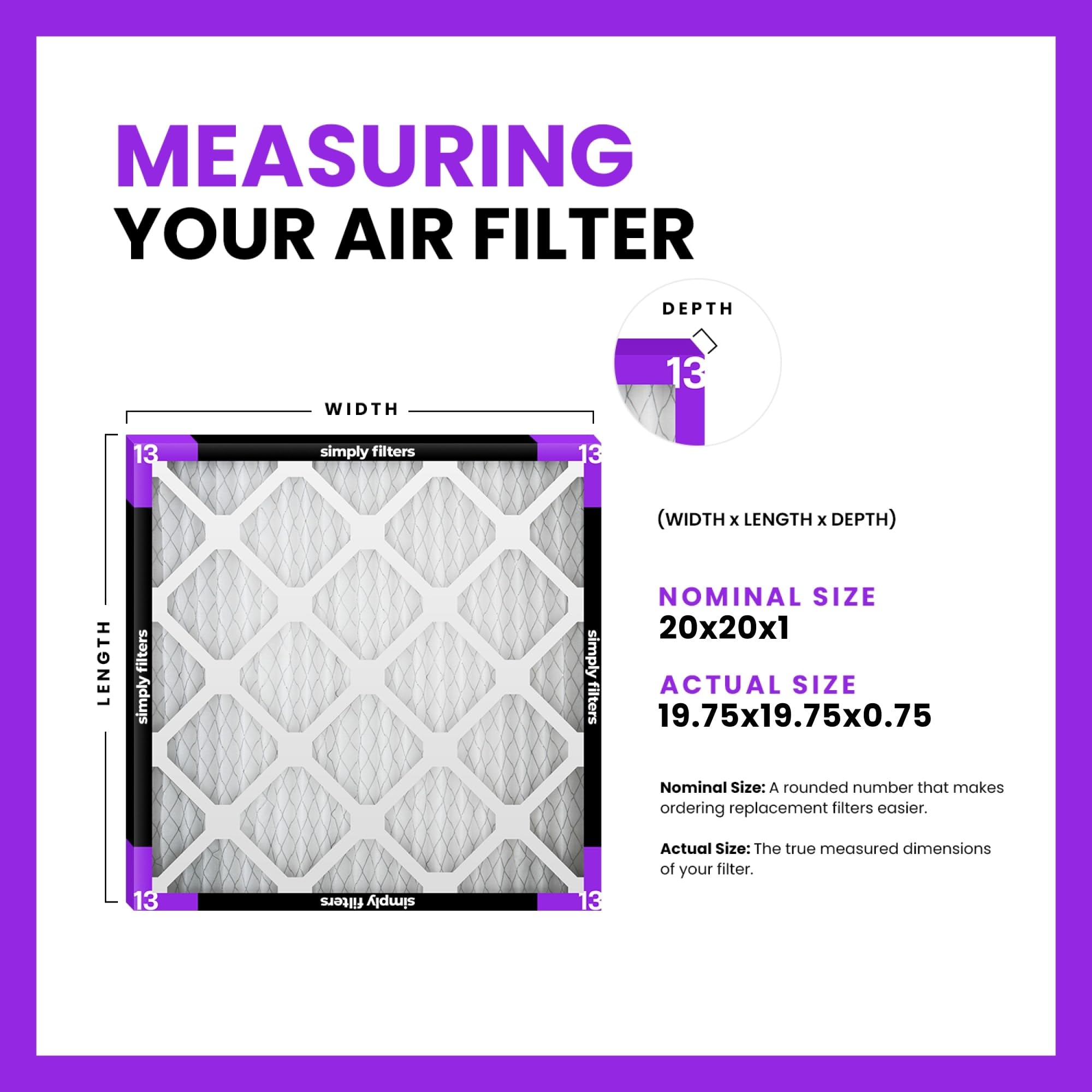 Simply - Filtros de aire 20 x 20 x 1 MERV 13, MPR 1500 (paquete de 6) - Tamaño real: 50,2 x 50,2 x 1,9 cm - CVC, aire acondicionado, reemplazo de horno, filtro de aire de retorno para el hogar y la