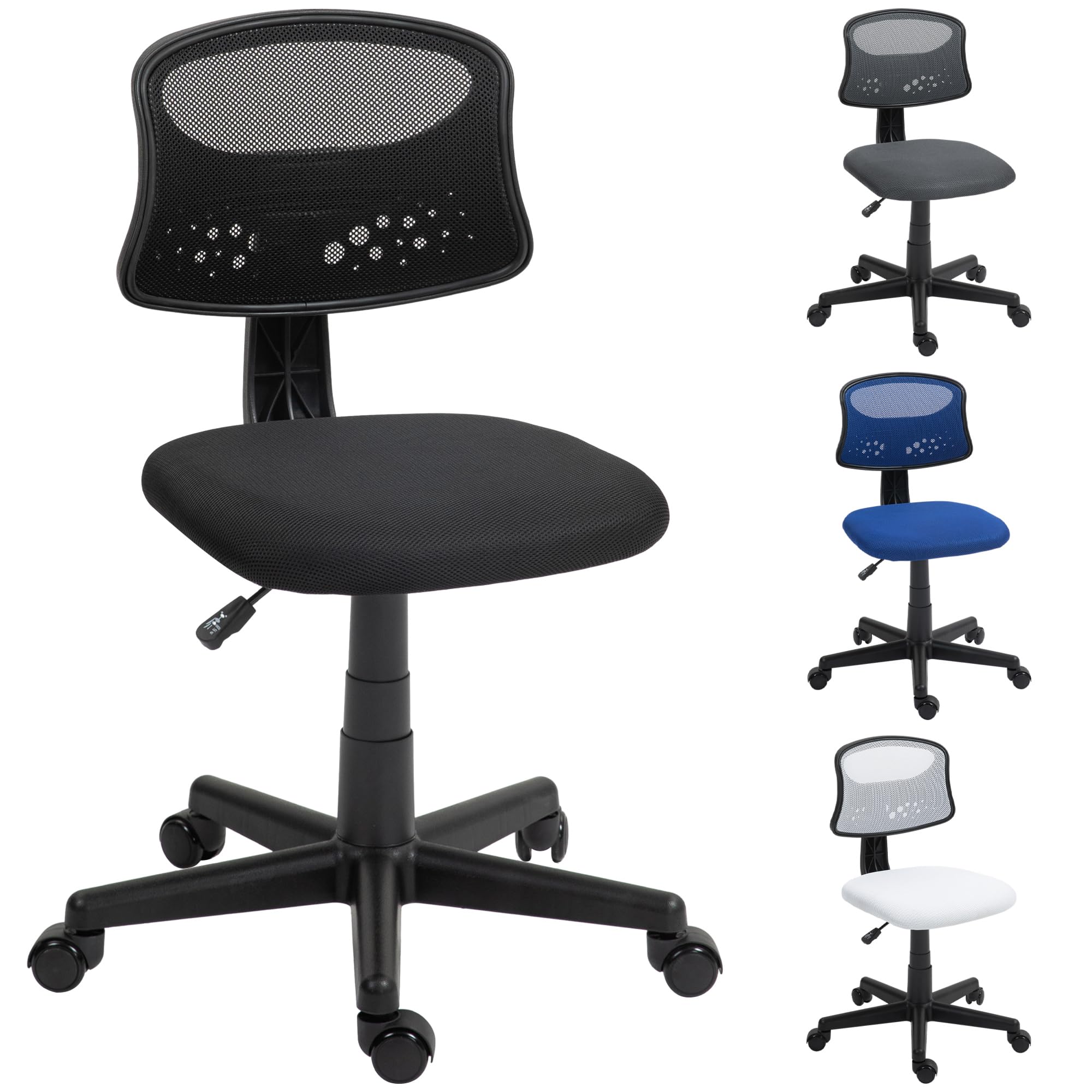 HOMCOM Silla de Oficina Ergonómica sin Brazos Silla de Escritorio Giratoria con Respaldo de Malla Transpirable Altura Ajustable Silla de Despacho Carga 120 kg Negro