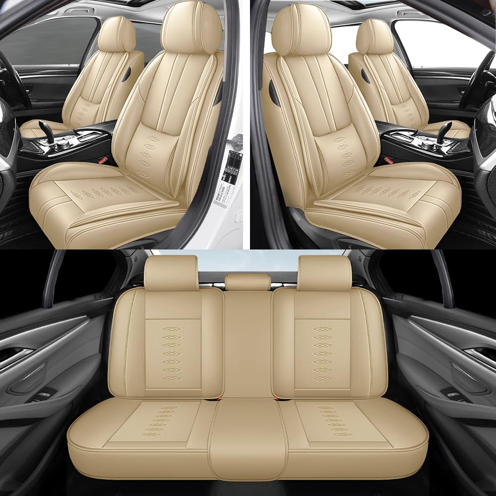 NCCLOVELY Car Seat Covers for BMW 328 1996-2016,Waterproof Leather Seat Covers 5-Seats Standard,Interior Accessories with Airbag,Automobile Seat Cover Sets for 328(Beige)