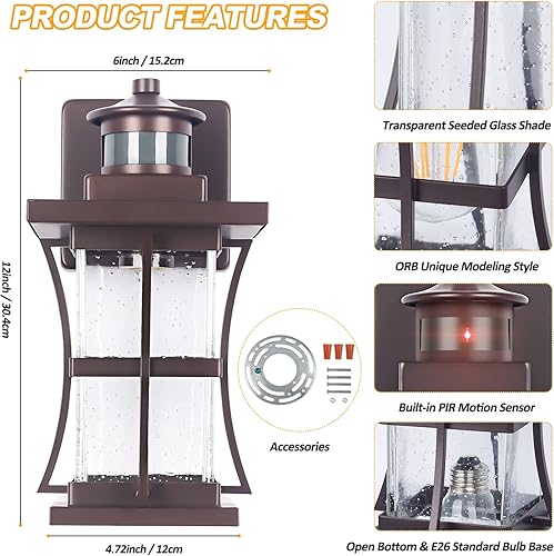 Miniatura 5 de 2 Packs Motion Sensor OutdoorLights - Dusk to Dawn Outdoor Lighting, Oil Rubbed Bronze Porch Lights Outdoor Wall Sconce,Waterproof ExteriorLight