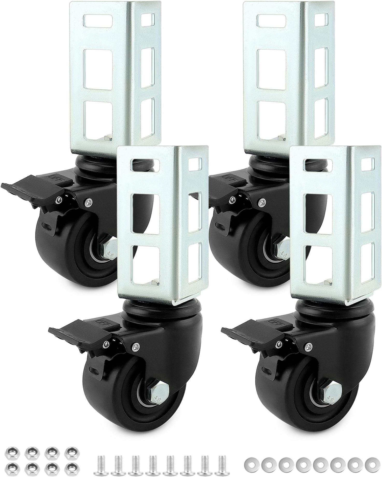 3" PU Caster Wheels for 2"x2" Boltless Shelving Racks – 4 Pack 1500 lbs Load, Heavy Duty Mobility Set for Garage, Storage, Workshop