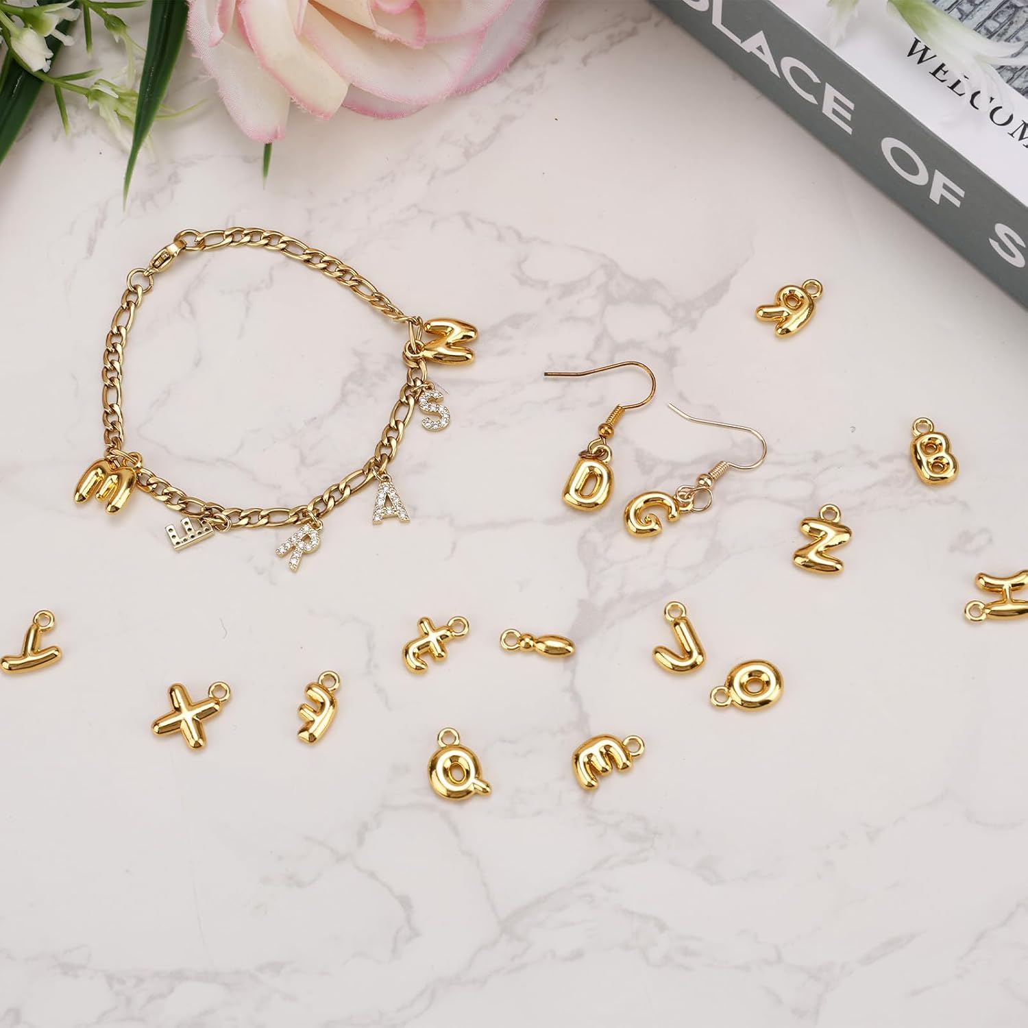 Mikovivi 26pcs Gold Letter Charms, A-Z Glitter Alphabet Charms image 5