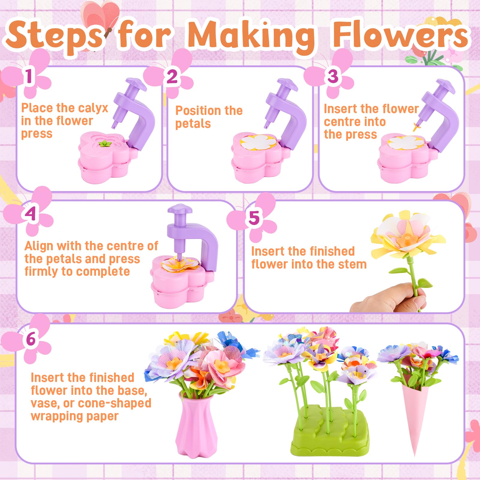YUTUY Kit Bricolage Floral Enfant avec Machine à Fleurs et Vase, Jouet Fleurs Fille 3-9 Ans