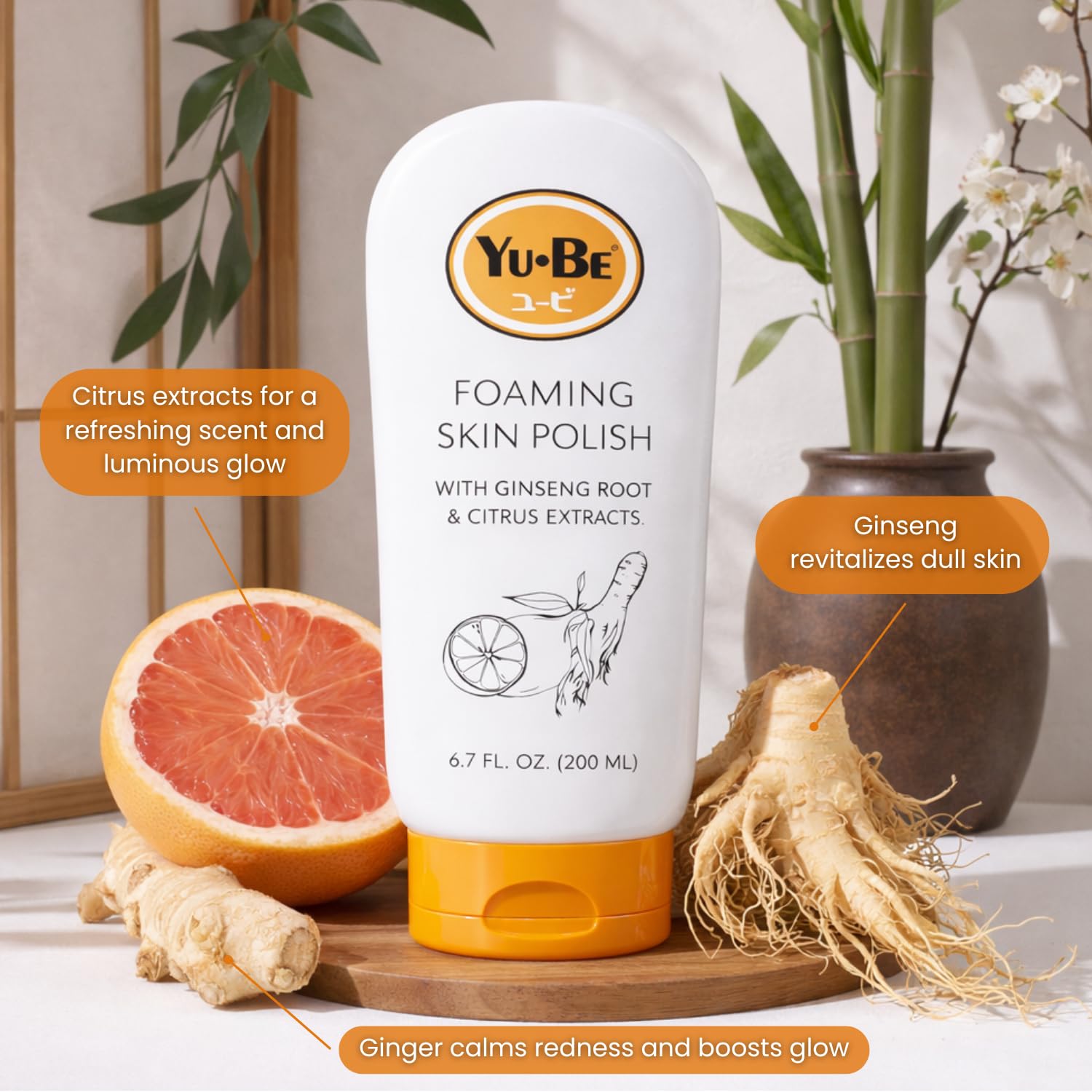 Yu-Be Foaming Skin Polish – Face and Body Exfoliating Scrub with Gentle Fruit AHAs, Walnut Polish & Citrus Scent, Exfoliating Face Wash & Body Scrub for Sensitive Skin - 6.7 fl oz (2 Pack)