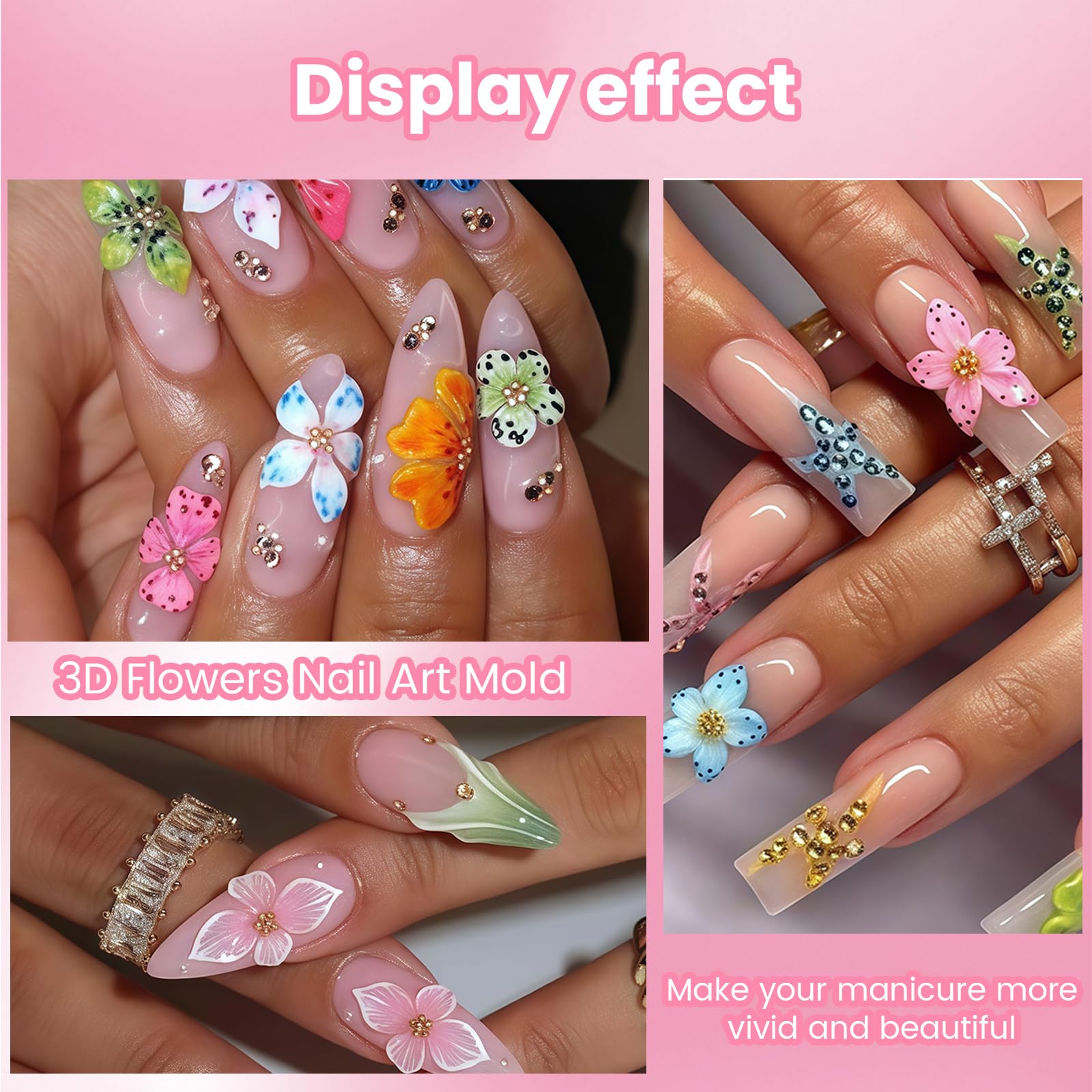 Yamobi Foremki do paznokci 3D, kwiaty do paznokci, hawajski hibiskus, kwiaty, wzór kwiatowy 3D, sztuka paznokci, akcesoria do paznokci