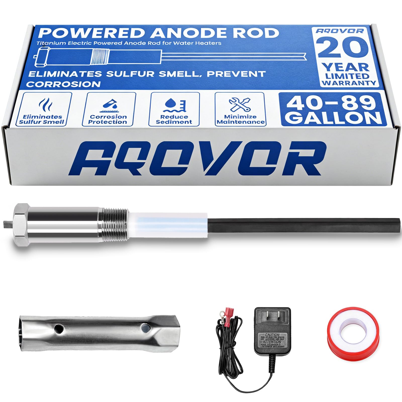 Photo 1 of Powered Anode Rod for Hot Water Heater, Electrical Anode Rod Made of Titanium Eliminates Rotten Egg/Sulfur Smell, Fits 40-89 Gallons Hot Water Tanks, Rust and Corrosion, Reduce Limescale