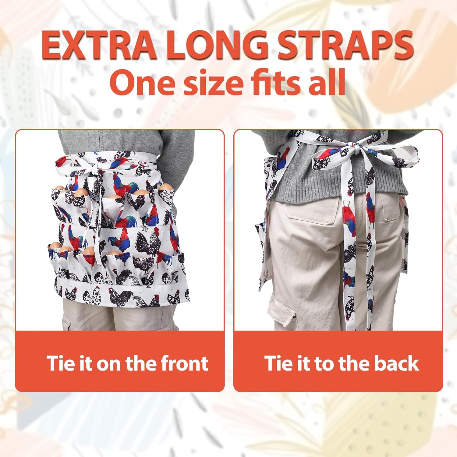 Egg Collecting Apron and Basket, 12 Deep Pockets Chicken Apron and 7 Deep Pockets Basket - Image 5
