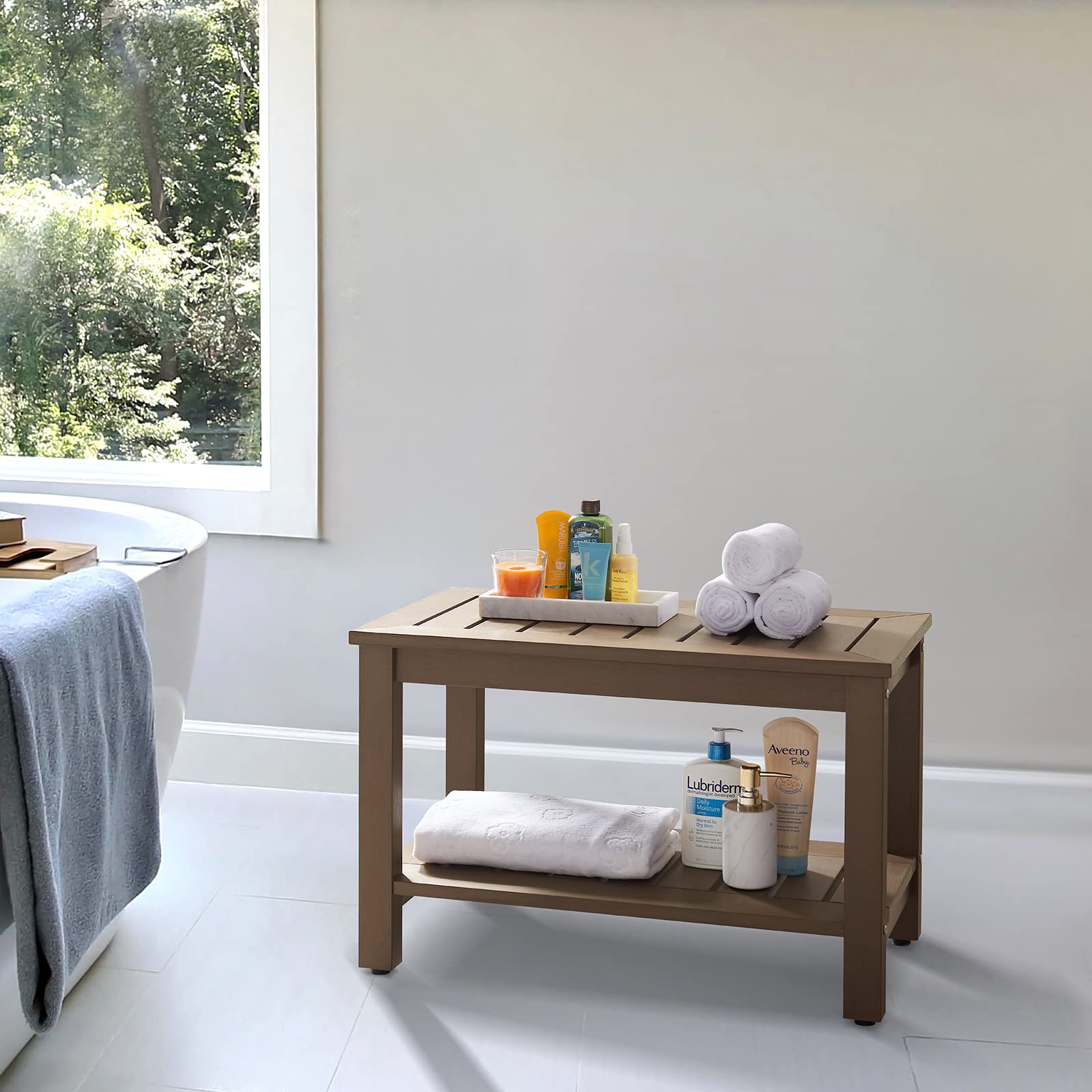 Psilvam Poly Lumber Shower Bench, Spa Bench with Plus Size, Water Resistant & Non-Slip Design Shower Seat for Bathroom, Living Room, Bedroom (28 * 15 Inches)