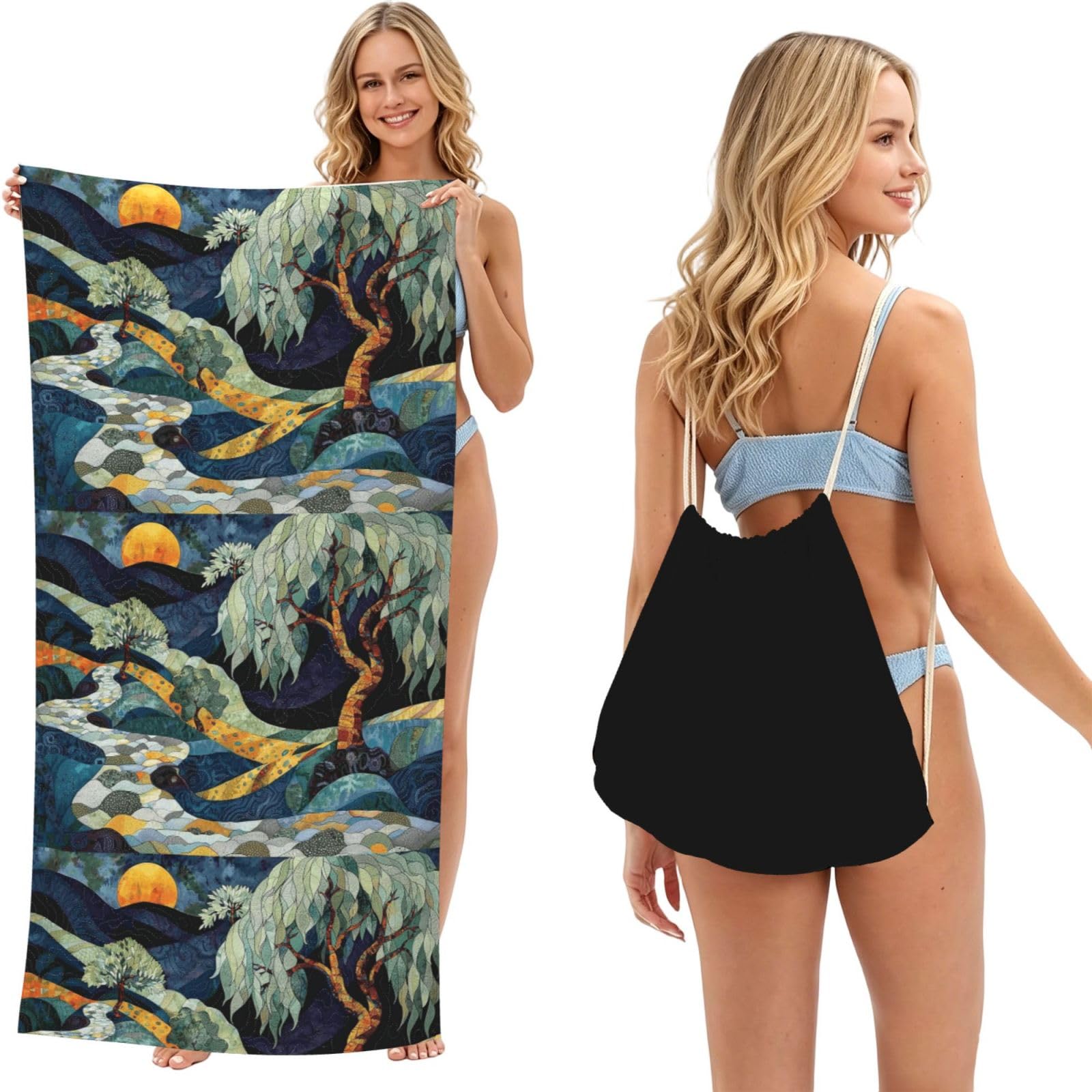 SKGOHLH Abstract landscape 2in1 Packable Beach Towel Bag Women