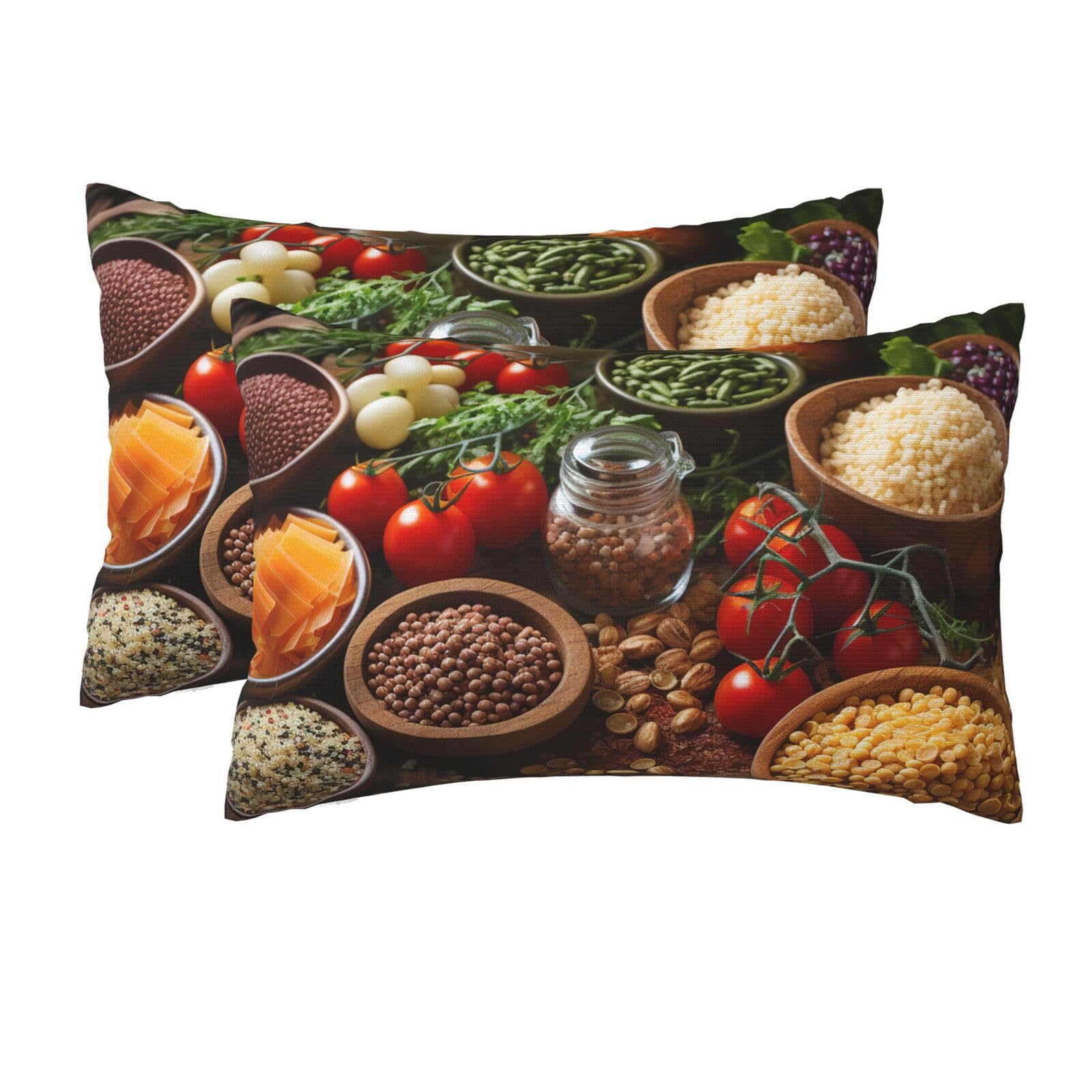 2 Pack Queen Size Pillow Cases for Hair and Skin Soft Breathable Pillow Case Covers with Hidden Zipper Farmhouse Food Pictures Pillowcase 20x30 Inches Pillow Cover for Sleeping Gift