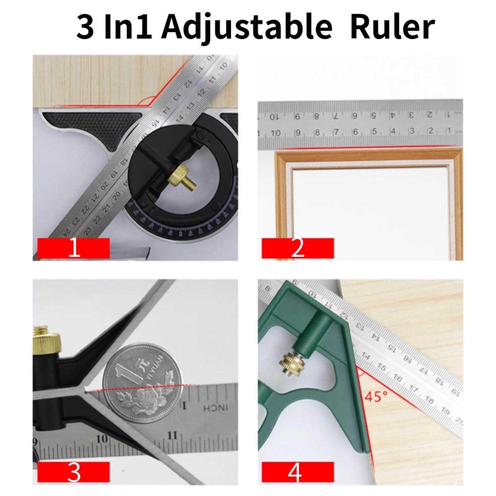 Rapporteur d'angle, Ensemble de règles réglables 3 en 1, combinaison multiple, règle d'angle carré de 300mm, ensemble de mesure, règle universelle, outils de rapporteur à Angle droit