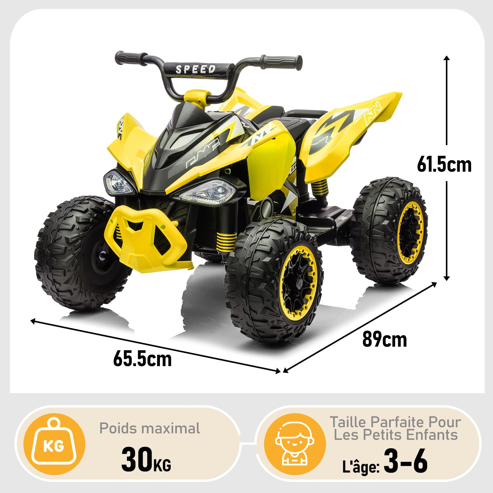 Quad Électrique Enfant 12V –Voiture Électrique pour Enfant, Véhicule Tout-Terrain avec Musique, Klaxon Et Phares LED,2 Vitesses, Port USB, Musique, pour Enfants 3-8 Ans, Blanc