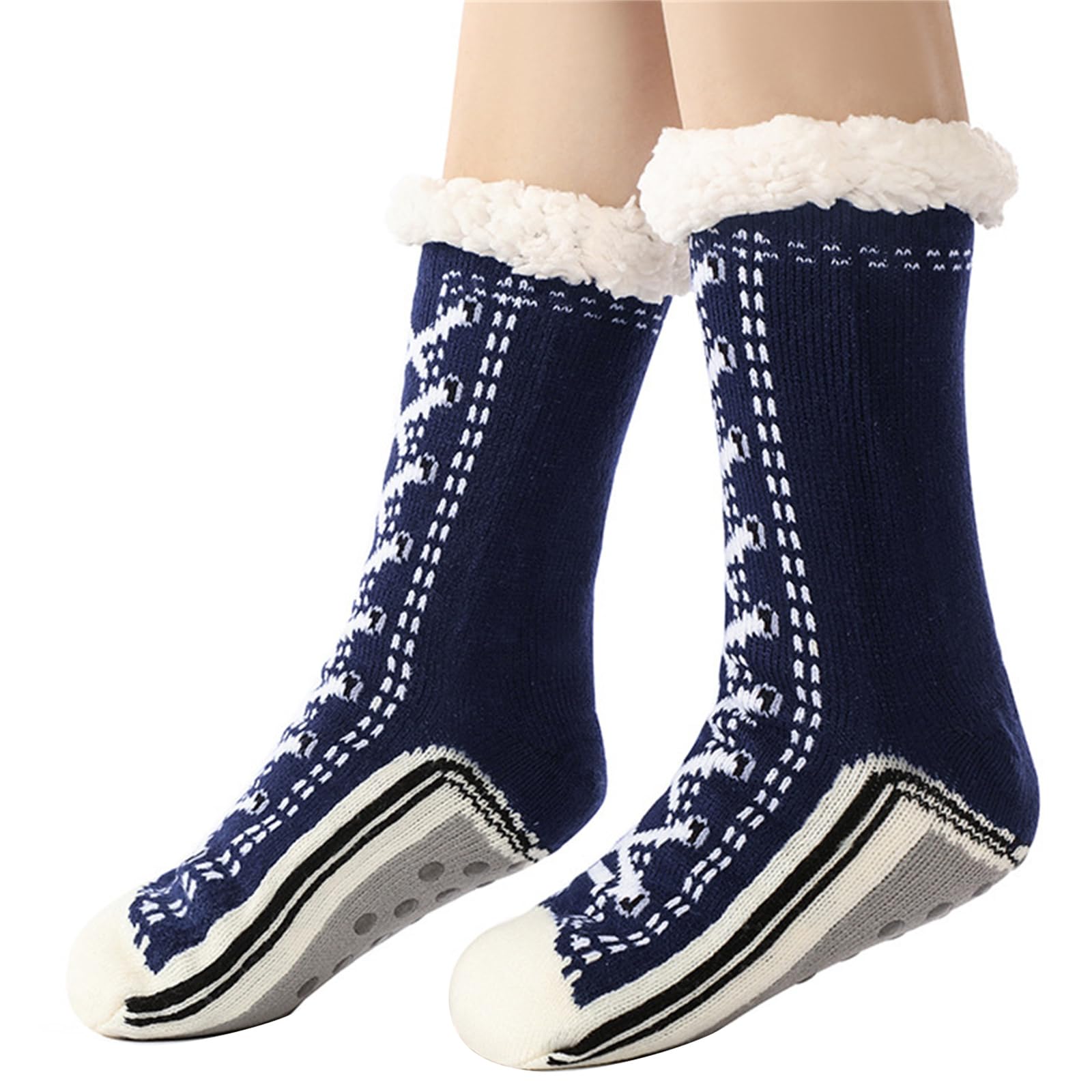 Maxtonser Fun Sneaker Print Fleece Lined Thermal Warm Fuzzy Slipper Socks with Nonslip Soles Designs for Cold Weather Indoor Use