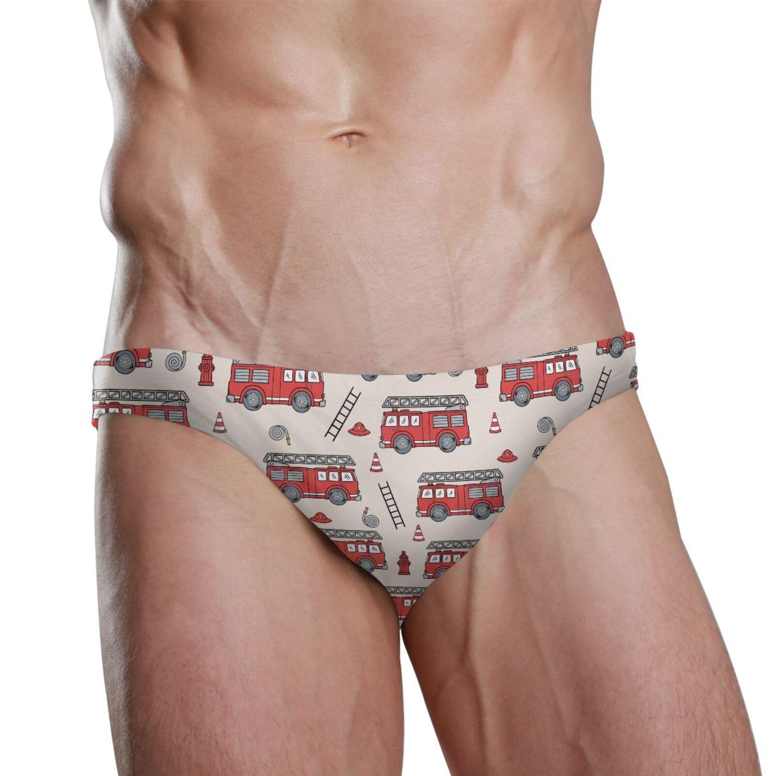 JHKKU Men's Sexy Swim Briefs Fire Truck Swimsuit Beach Swimwear Bikini Sport with Drawstring XXL