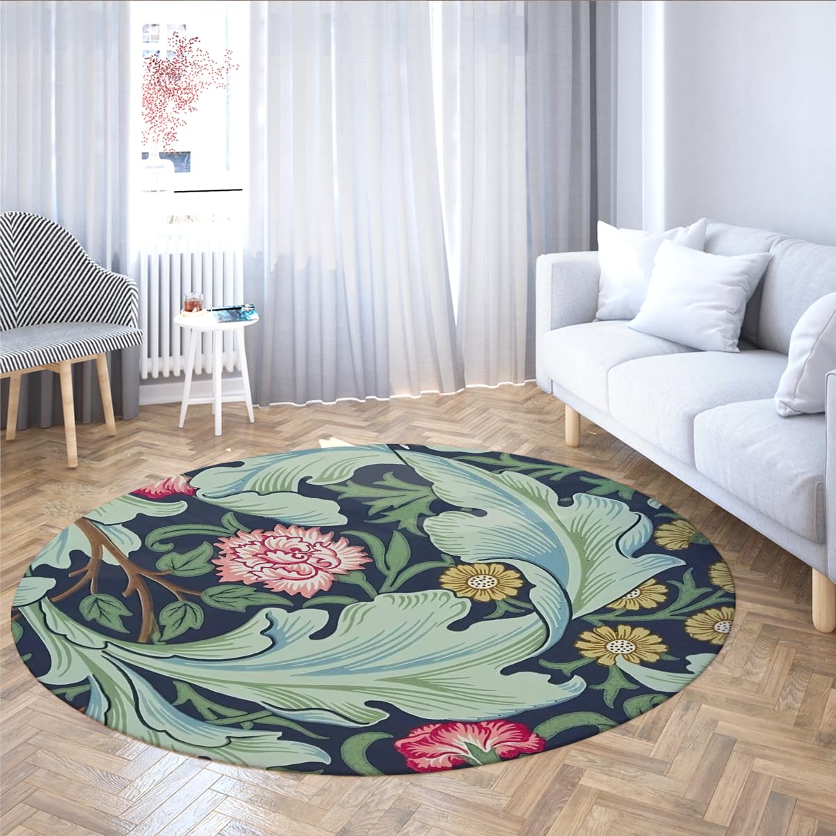 Tapis rond de salon Country Garden aux reflets verts éclatants
