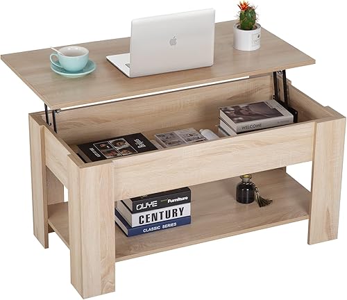 FDW Mesa auxiliar con compartimento oculto y estante de almacenamiento, mesa elevadora de madera para el hogar, sala de estar, recepción, oficina