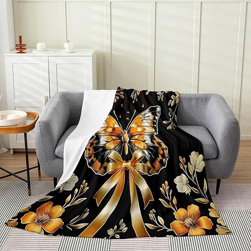 Miniatura 2 de Erosebridal Bow Butterflies Fleece Throw Blanket 40"x50" - Ultra-Soft for Couch Sofa Bed,Boho Oil Painting Flannel Blanket,Groovy Flower Fuzzy Plush