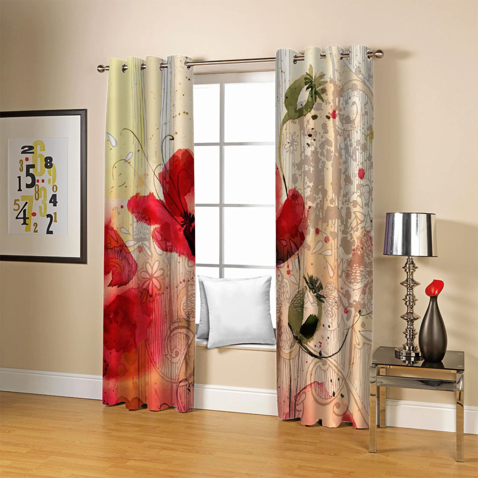 Tende Camera Da Letto Bambini Moderna 2 Pezzi Tenda Oscurante Con Occhielli Stampa 3D Fiori Verdi Del Fumetto Tende Oscuranti Termiche Isolanti Per Finestre Soggiorno 2x(110Lx215A)cm