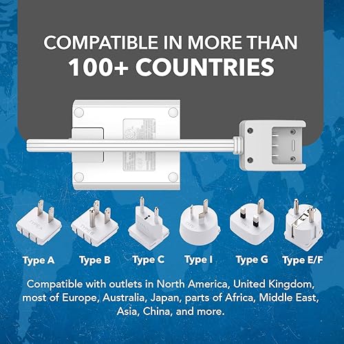 Miniatura 6 de OREI World Travel - Adaptador de enchufe M8 Max, 3 USB + Pd 18 W USB-C de entrada - 2 salidas de EE. UU. - Accesorios para Europa, Asia, China,
