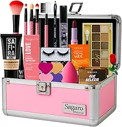 Kit Maquiagem Maleta Profissional Completa com Paleta Sombras Pincéis Rosa Presente (BRANCA)