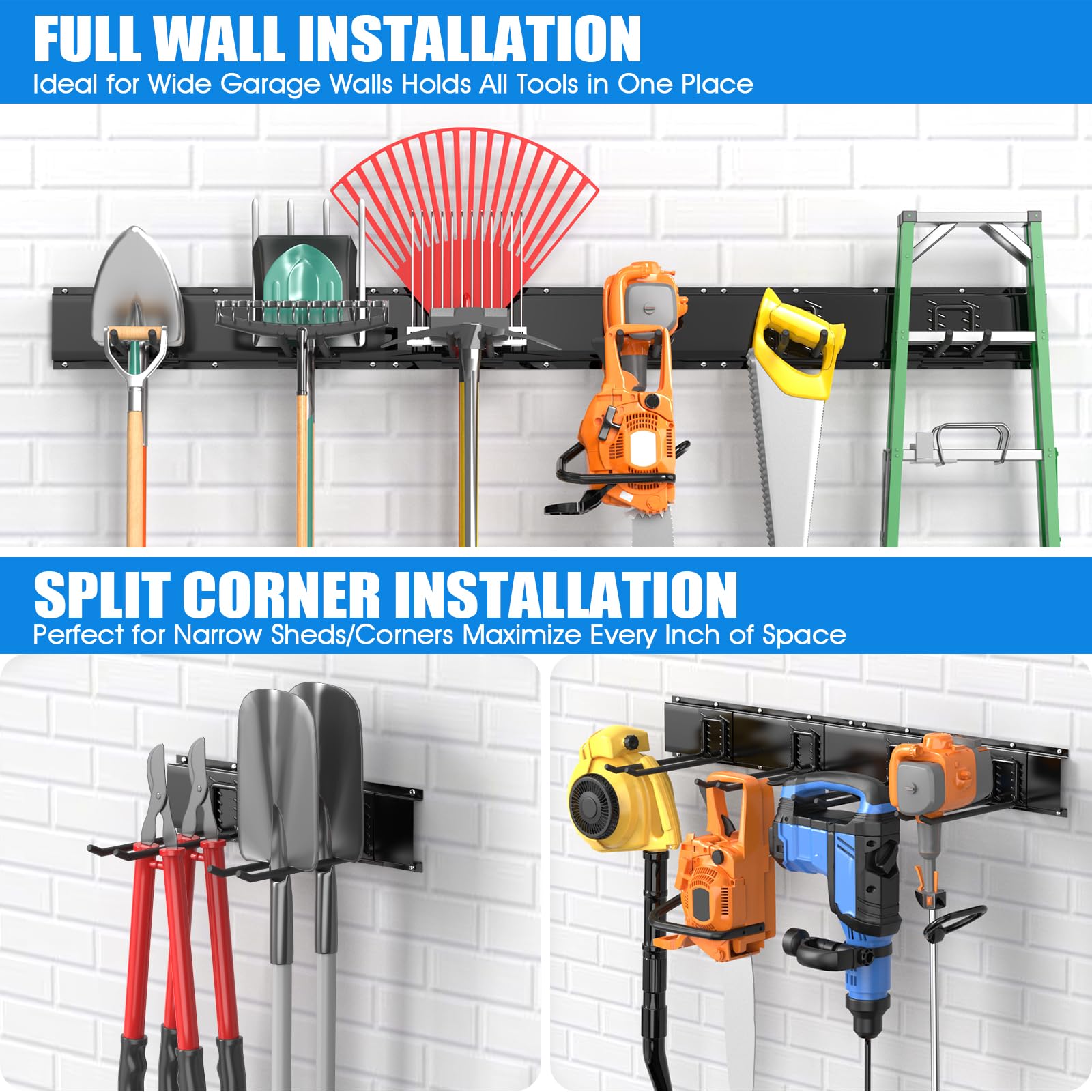 Heavy Duty Garage Tool Organizer Wall Mount & Garden Tool Organizer, 48-Inch Adjustable Garden Tool Storage Rack, Ideal for Garden Storage, Garage Organization and Storage, 600-LB Capacity - 2