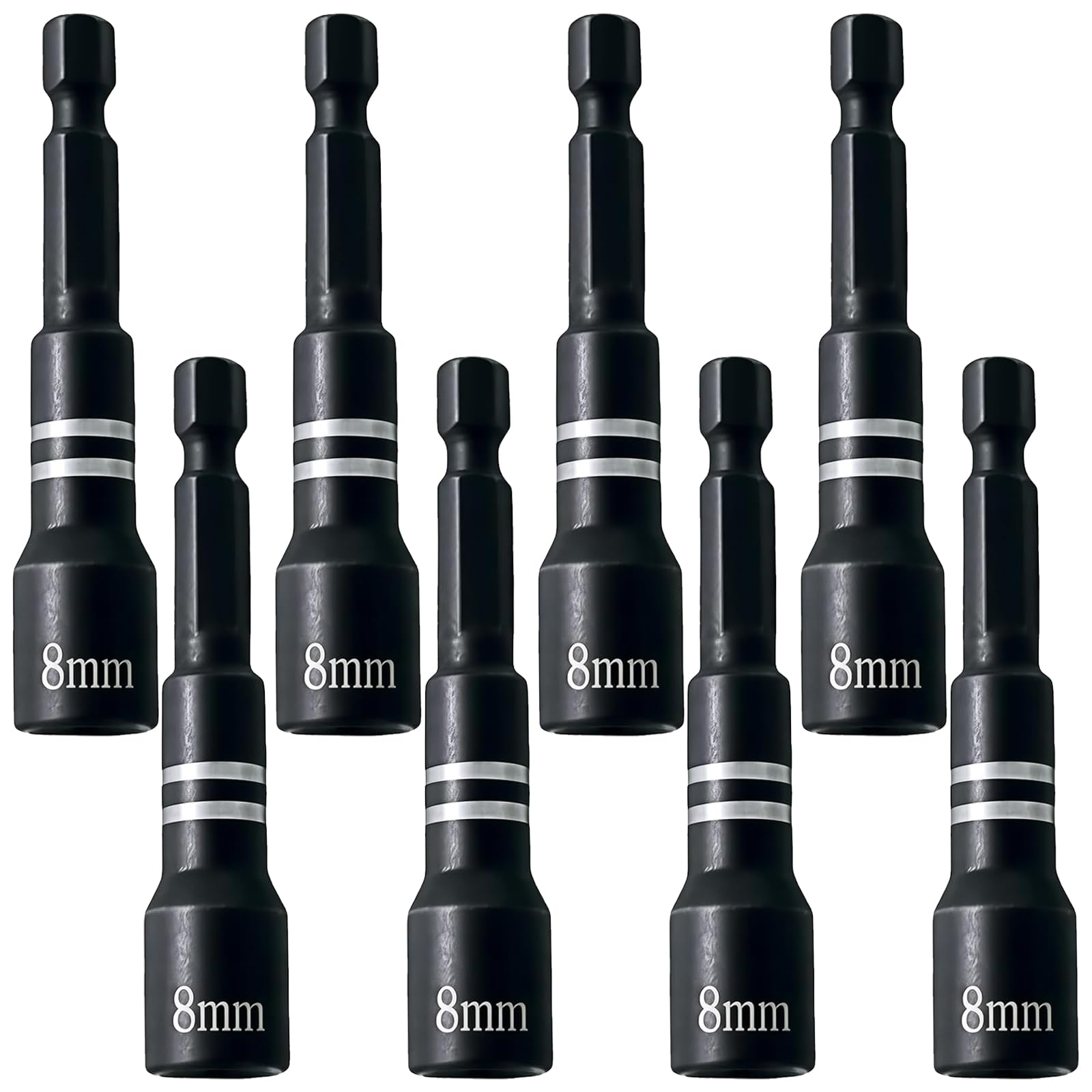 8 Pack Magnetic Nut Driver 8mm Hex Drive Socket, 2.56" Length Power Screw Drill Bits Socket Wrench Tools with 1/4" Quick Change Hex Shank for Power Drills Impact Drivers, Impact Driver Bits