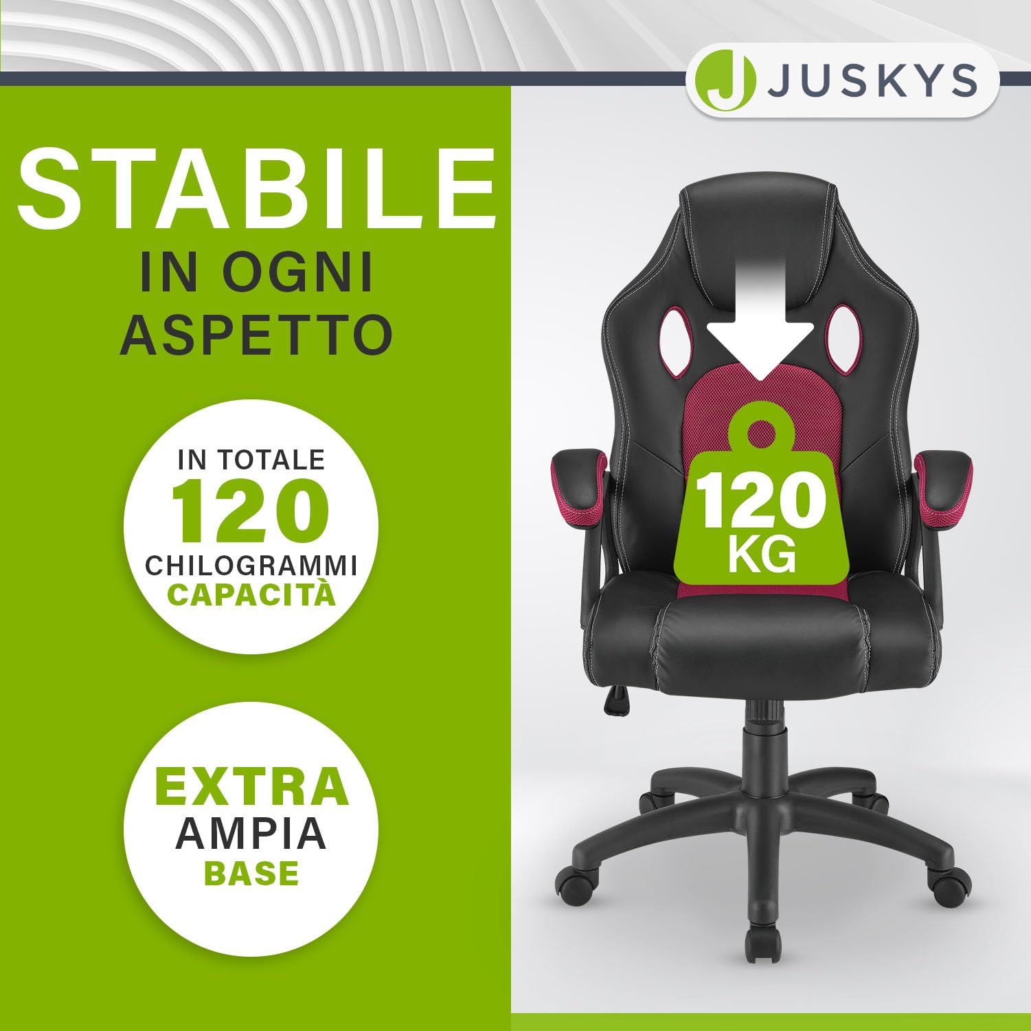 Juskys Sedia racing da scrivania Montreal bordeaux | Braccioli imbottiti e schienale ergonomico | Sedia da ufficio Sedia girevole Sedia da gaming
