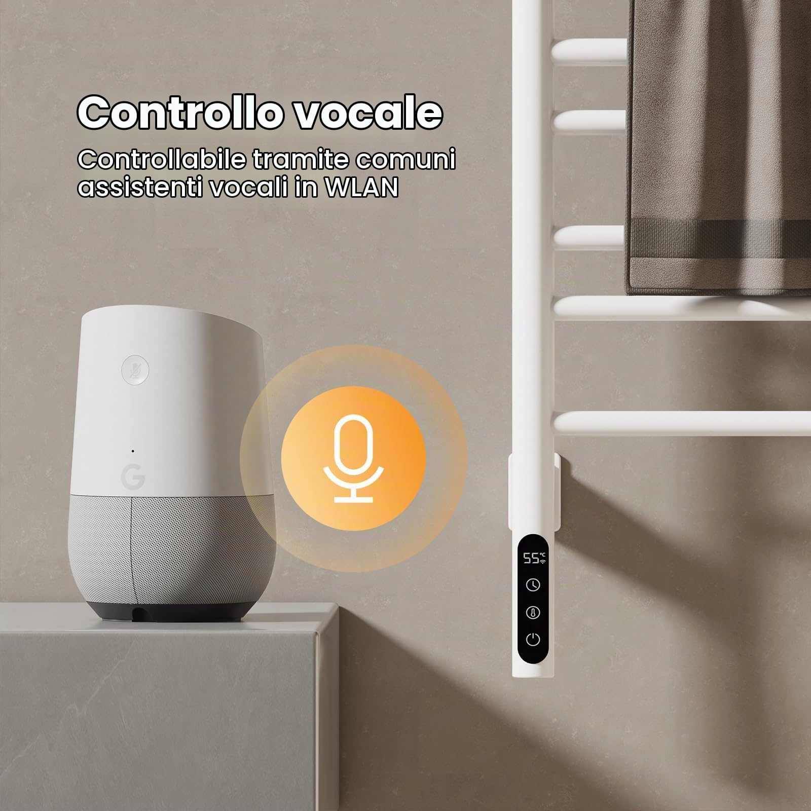 EMKE Scaldasalviette Elettrico 78 x 43 cm, Termostato Smart WiFi, Radiatore per Bagno, Bianco, 170W