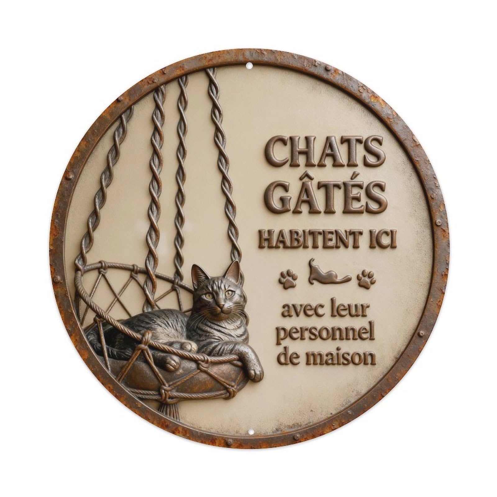 Chat Gates Habitant Here With House Staff Round Metal Tin Sign Vintage Wall Decor, Bar Garage Cafe Kitchen Home Wall Art Poster 8x8inches