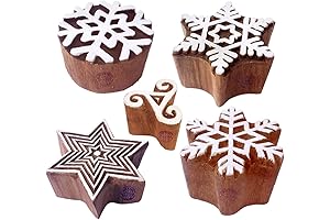 Handmade Designs Star and Snowflake Wooden Block Stamps (Set of 5)