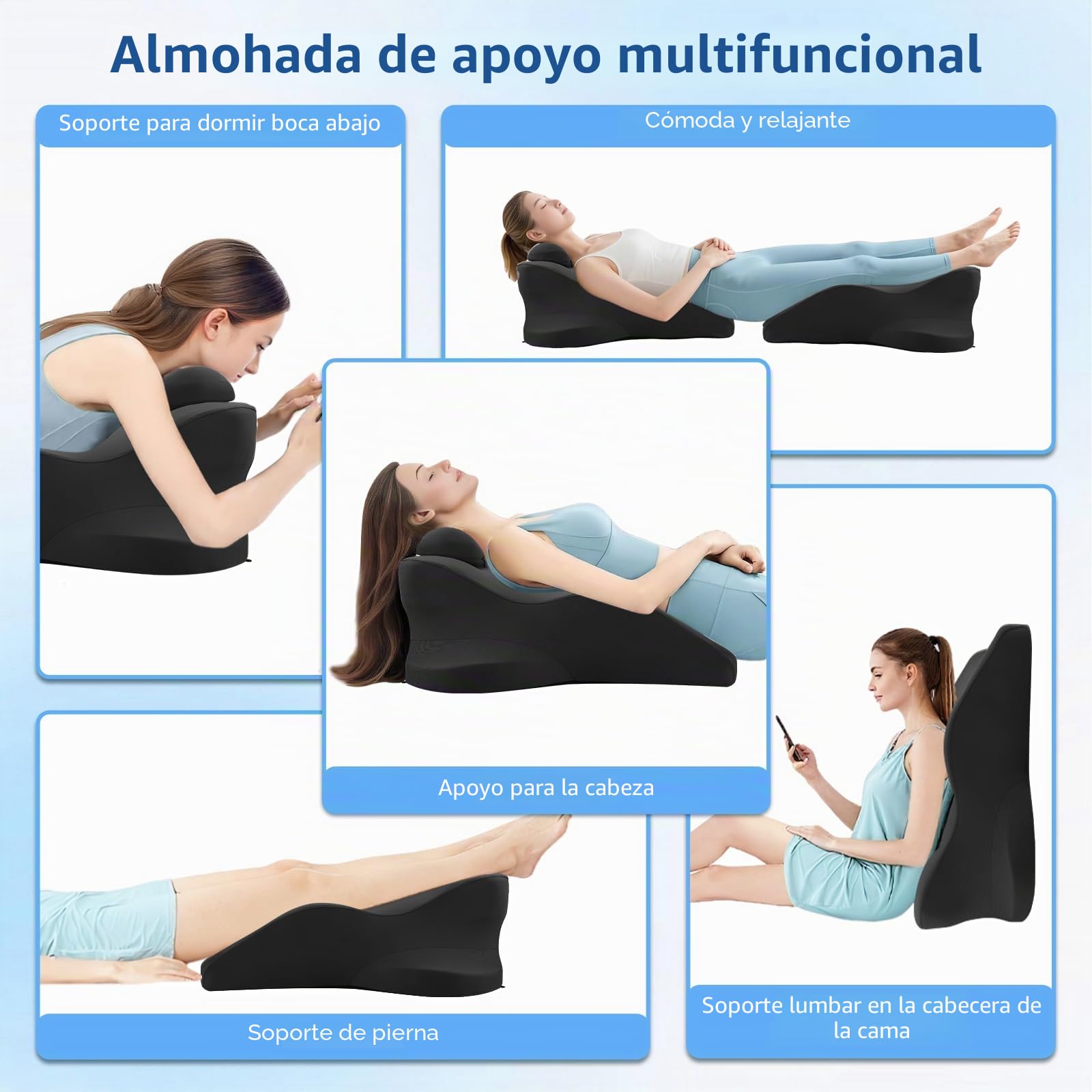 Almohada 4 en 1 para cojín venoso, espuma de memoria, cojín ergonómico cómodo, mejora la circulación sanguínea, almohada para piernas para piernas, pies, espalda, sofá, cama (negro)