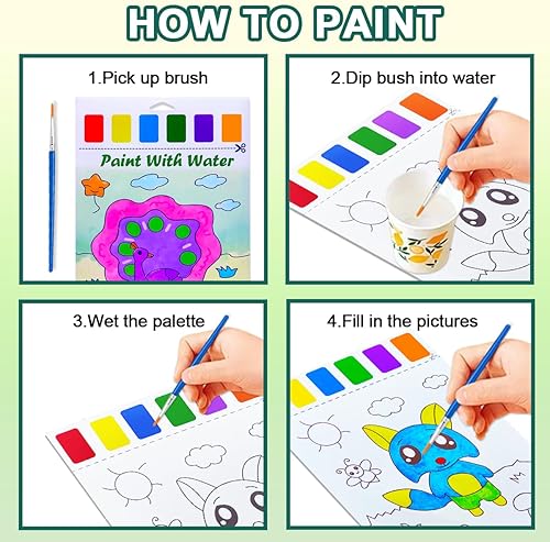 Miniatura 3 de Libros para colorear de agua para niños de 4 a 8 años, libro de pintura con agua para niños pequeños, papel de pintura de acuarela para niños y