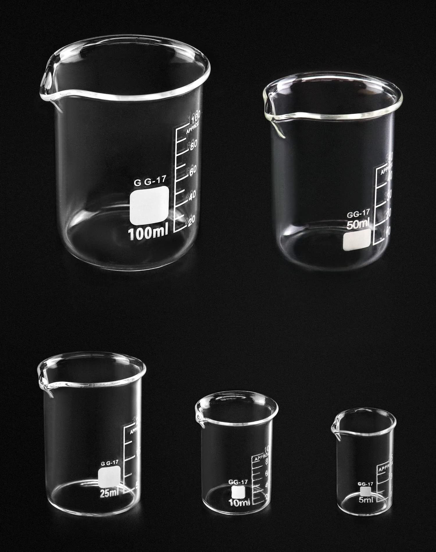 Zlewka laboratoryjna, 5-częściowy zestaw zlewek ze szkła borokrzemianowego o pojemności od 5 ml do 100 laboratorium i kuchni(5ml - 100ml)
