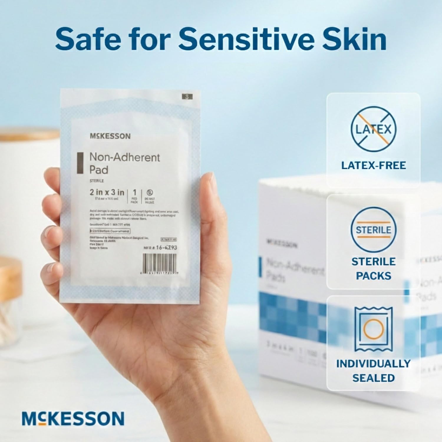 McKesson Non-Adherent Pads for Wounds, 2x3 Inch, 1200 Count, Sterile Non-Stick Wound Dressing, Highly Absorbent, Painless Removal, Individually Wrapped