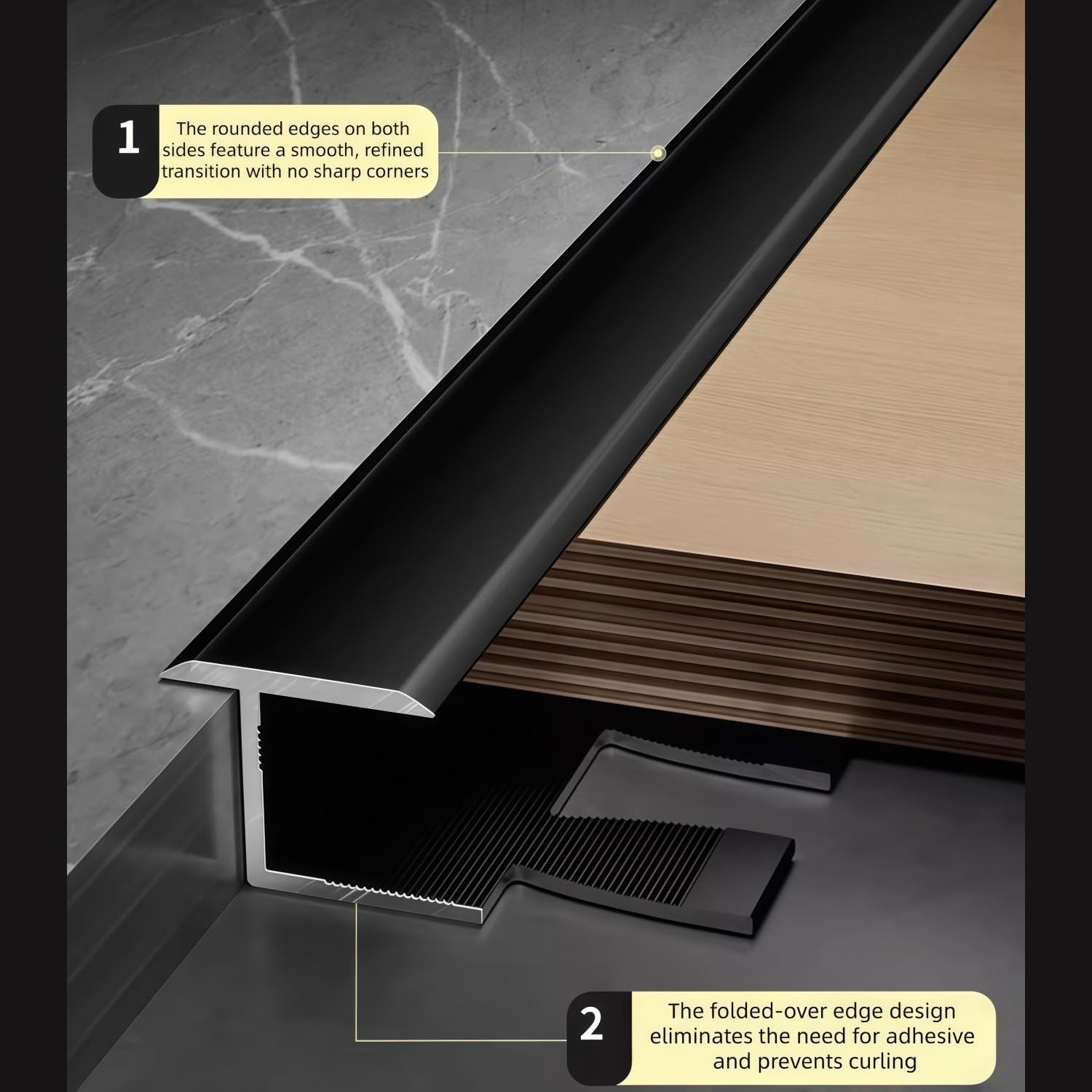 Übergangsprofil Laminat Türübergangsleisten 90cm* 3 Stück Aluleiste Biegbar Winkel Abschlussprofil Flexibel & Stabil Für Runde Wände, Geschwungene Sockel Laminat & Vinyl(Schwarz,18.5mm)