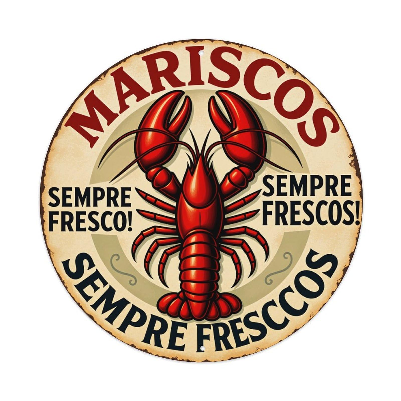 Fresh Seafood Always Lobster Sign Round Tin Sign Vintage Metal Poster Retro Bar, Home, Man Cave, Kitchen, Laundry Room Wall Art Decor Gift 8x8Inch