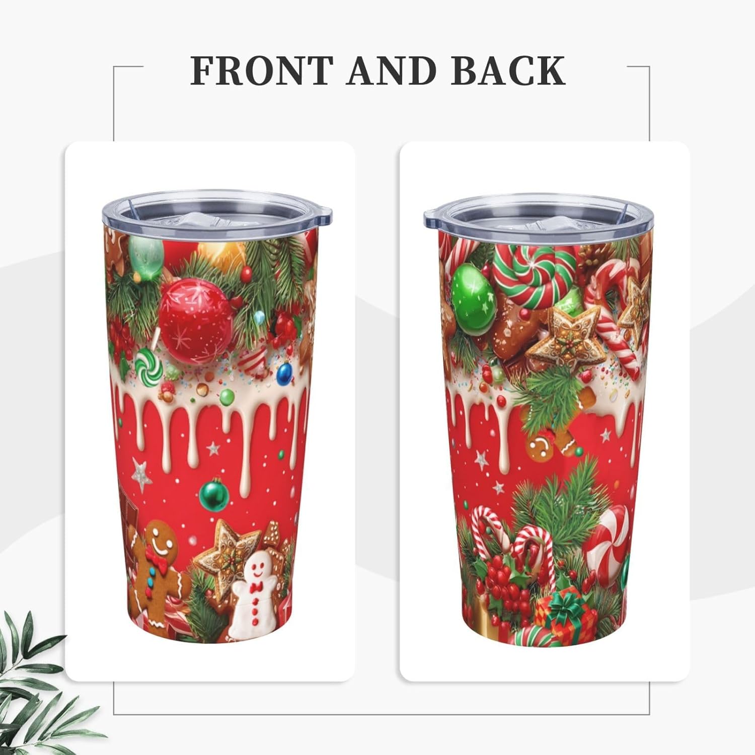 Christmas Tree Candy 20oz Insulated Stainless Steel Tumbler With Lids And Straws Stainless Steel Double Wall Vacuum Insulated Travel Coffee Mug Leak-Proof Lid & Flip Lid For Hot And Cold Drinks - Image 2