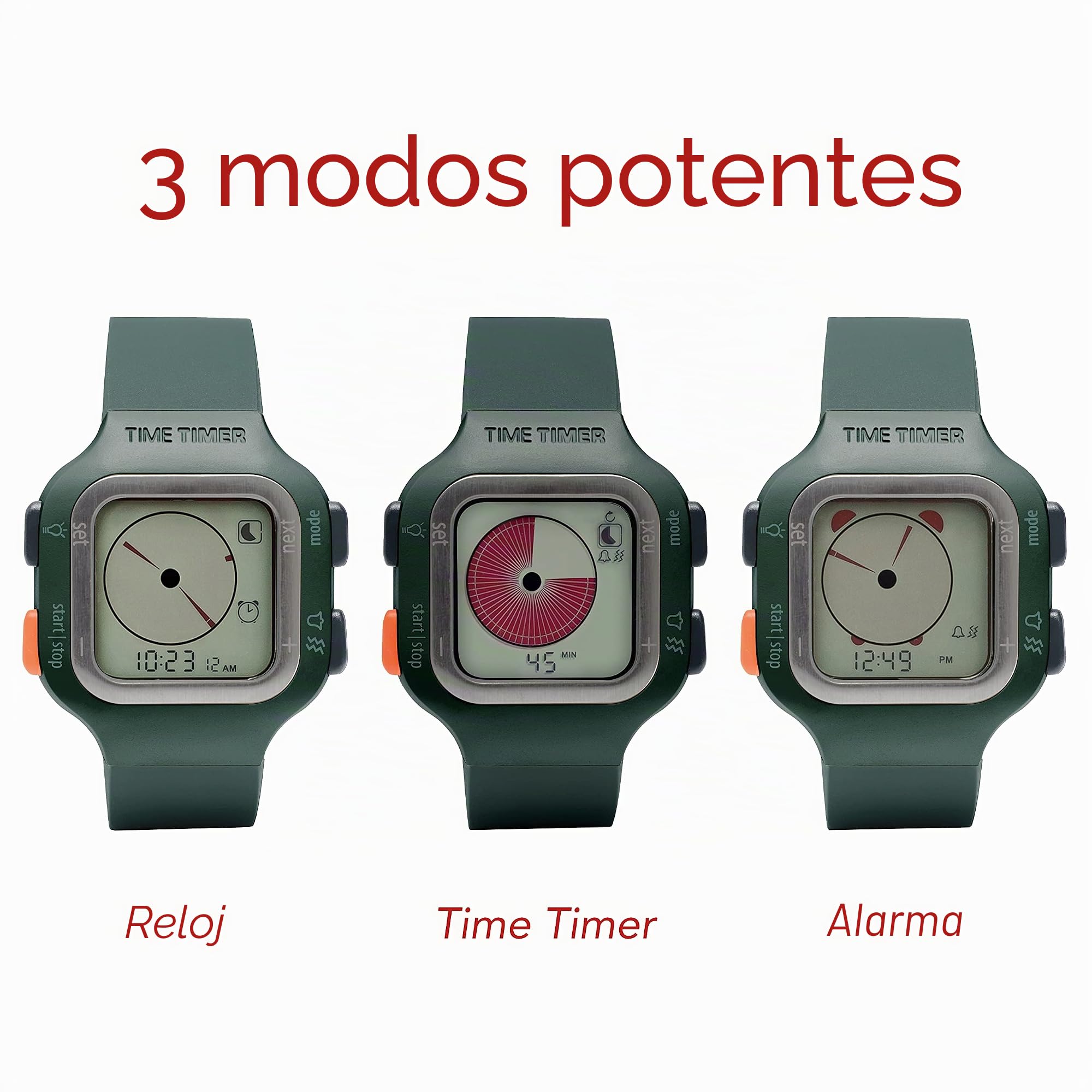 TIME TIMER Reloj — Temporizador de Cuenta Regresiva analógico y Digital Visual de 12 o 24h - para productividad, Aprendizaje, exámenes y Seguimiento de Ejercicios (Verde secuoya, Grande)