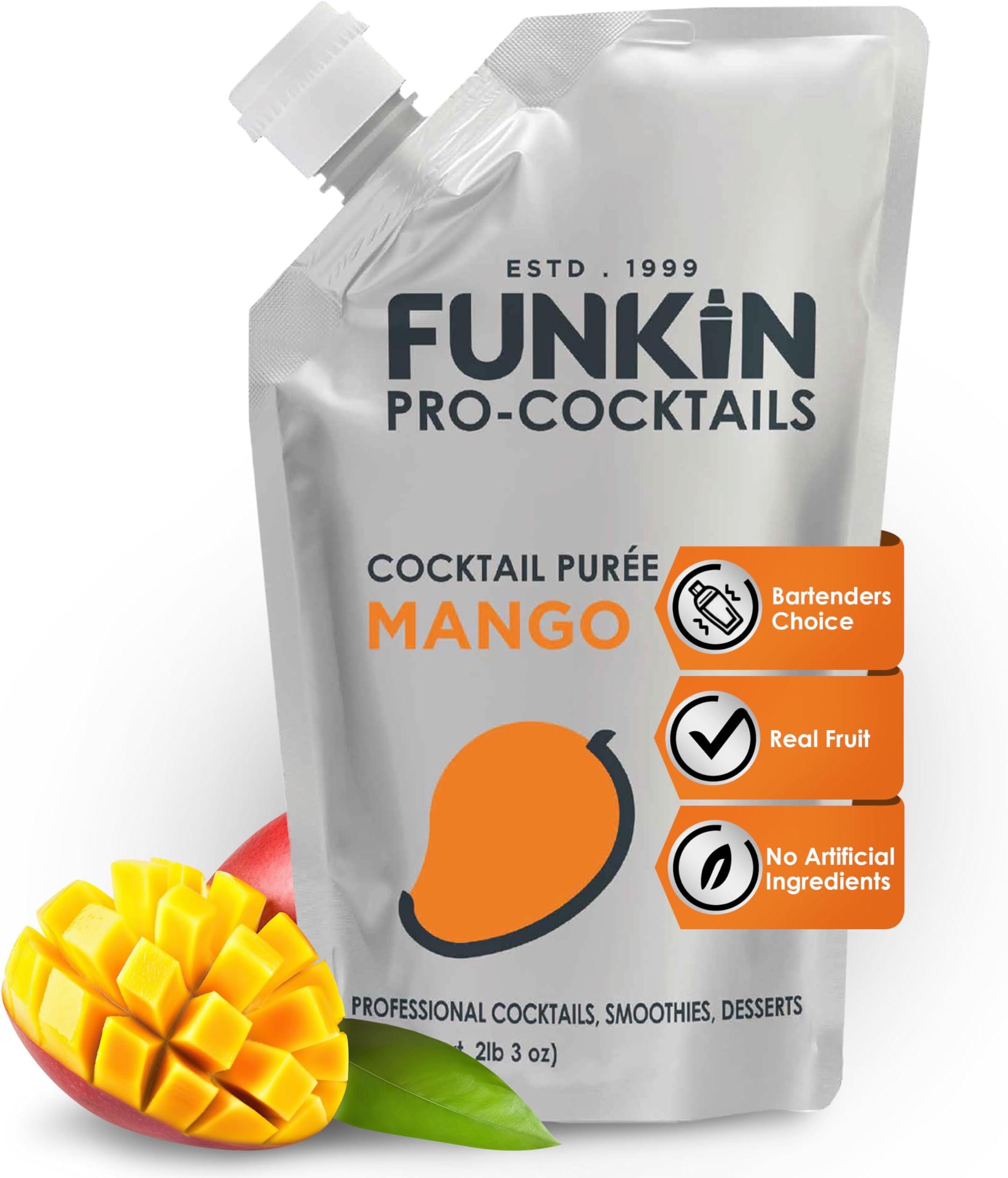 Funkin Fruit Puree | Real Fruit, Simple Ingredient, Natural Mixer for Cocktails, Drinks, Smoothies | Vegan, Non-GMO, Gluten-Free (2.2 lbs) (Mango)