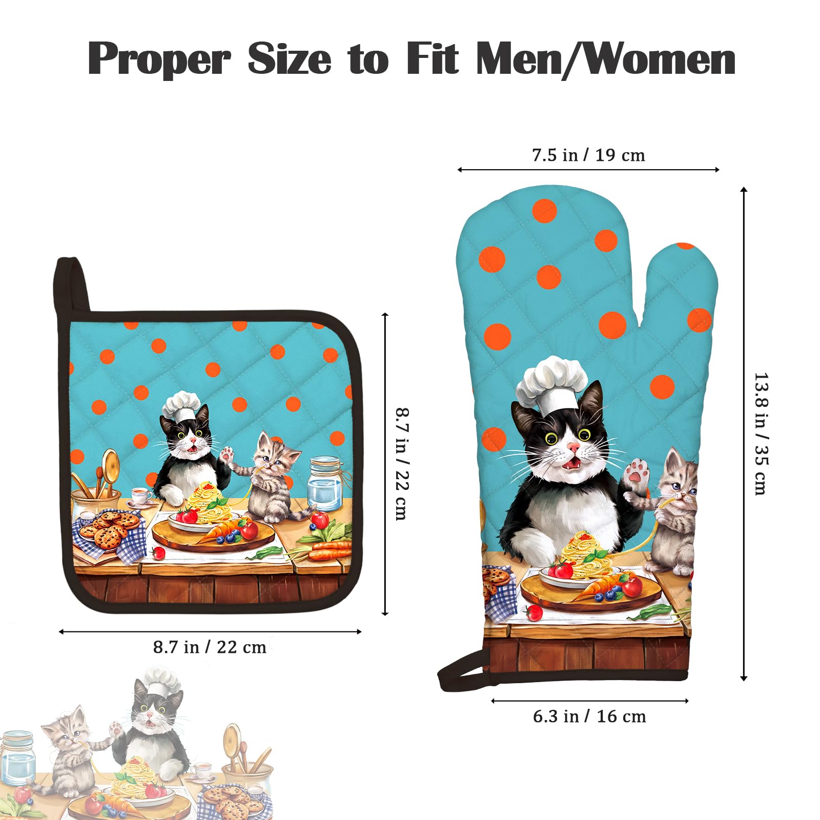 Arquiel Cute Cat Oven Mitts and Pot Holders -100% Cotton - Image 4