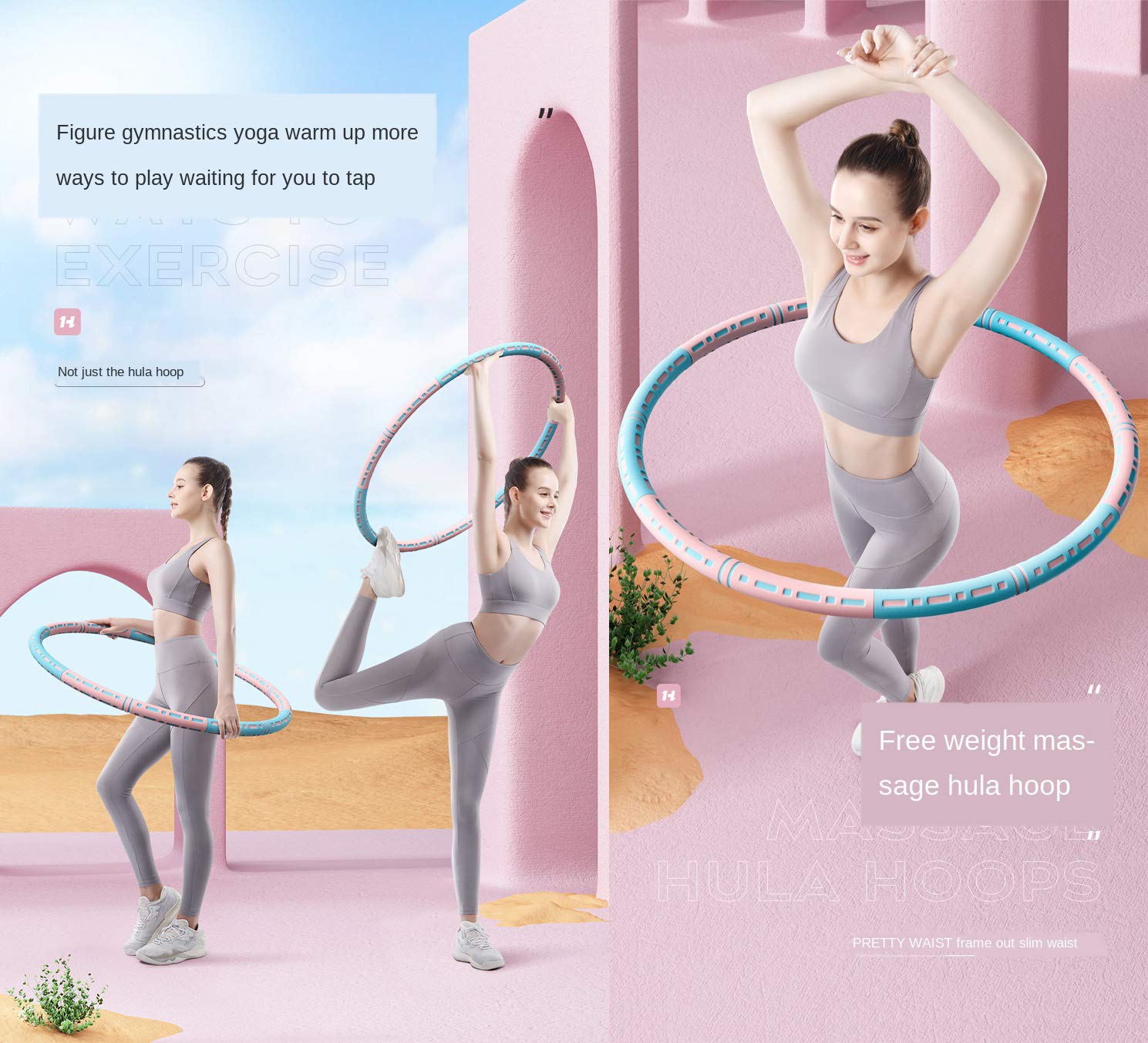 Hula Hoop, Fitness Hula Hoop, Abnehmbarer Hula Hoop aus Edelstahl mit 94 cm Durchmesser, geeignet für Fitnessstudio/Zuhause/Büro/Outdoor und andere Orte