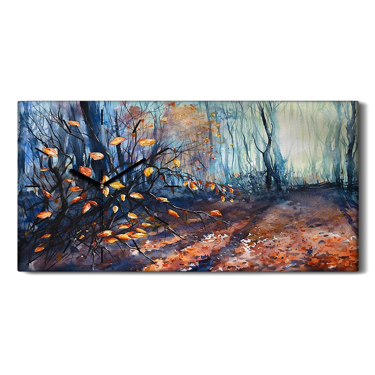 Horloge sur toile art moderne arbres de forêt abstrait feuilles de qualité 60x30cm