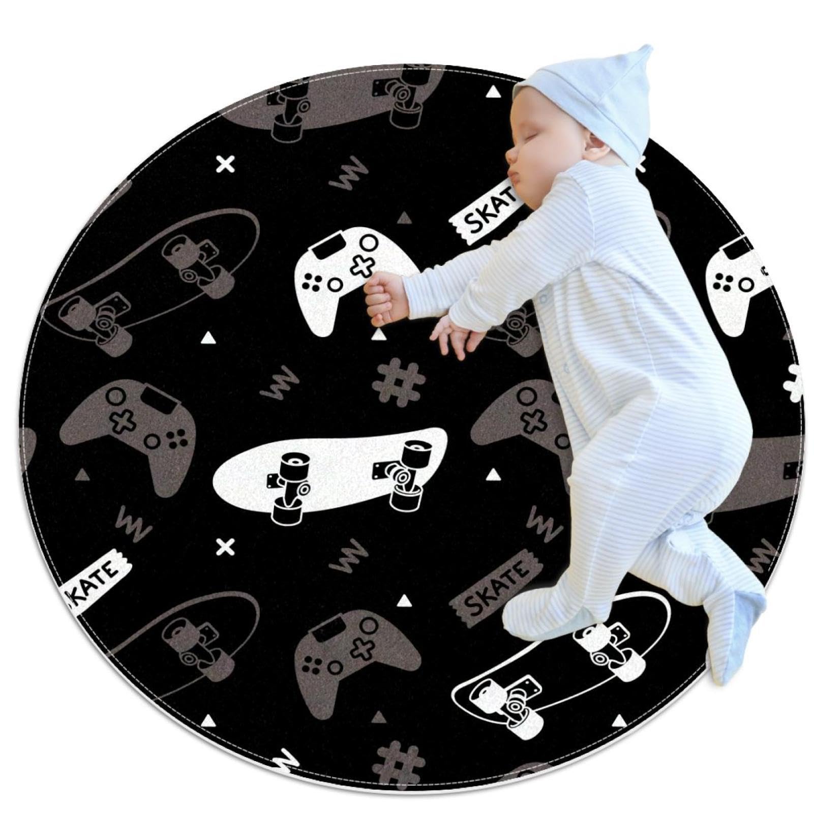 Tapis antiderapant manette de jeu rond 1m absorbant pour douche et canape