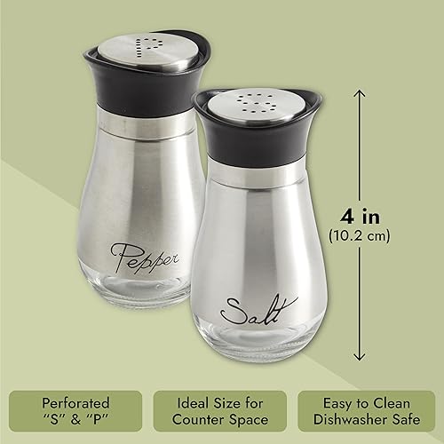 Miniatura 6 de Set de salero y pimentero Alto grado de acero inoxidable con fondo de vidrio y 4 pies de altura 4 x 6 x 2 pulgadas 4onzas