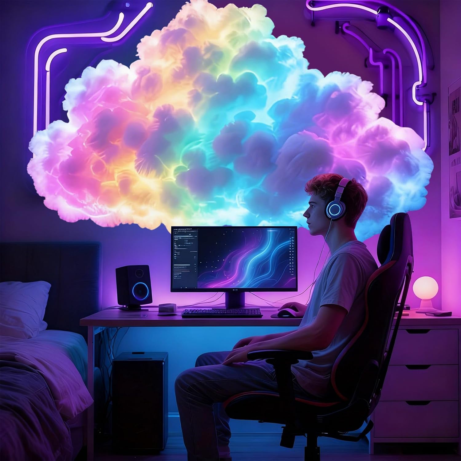 LED Thundercloud Light - USB 3D Cloud Lamp, Multicolor Dynamic Light with Remote Control, Mood Lighting Feature, Bedroom Home Accessory, Party Festival Photography Celebration Decor