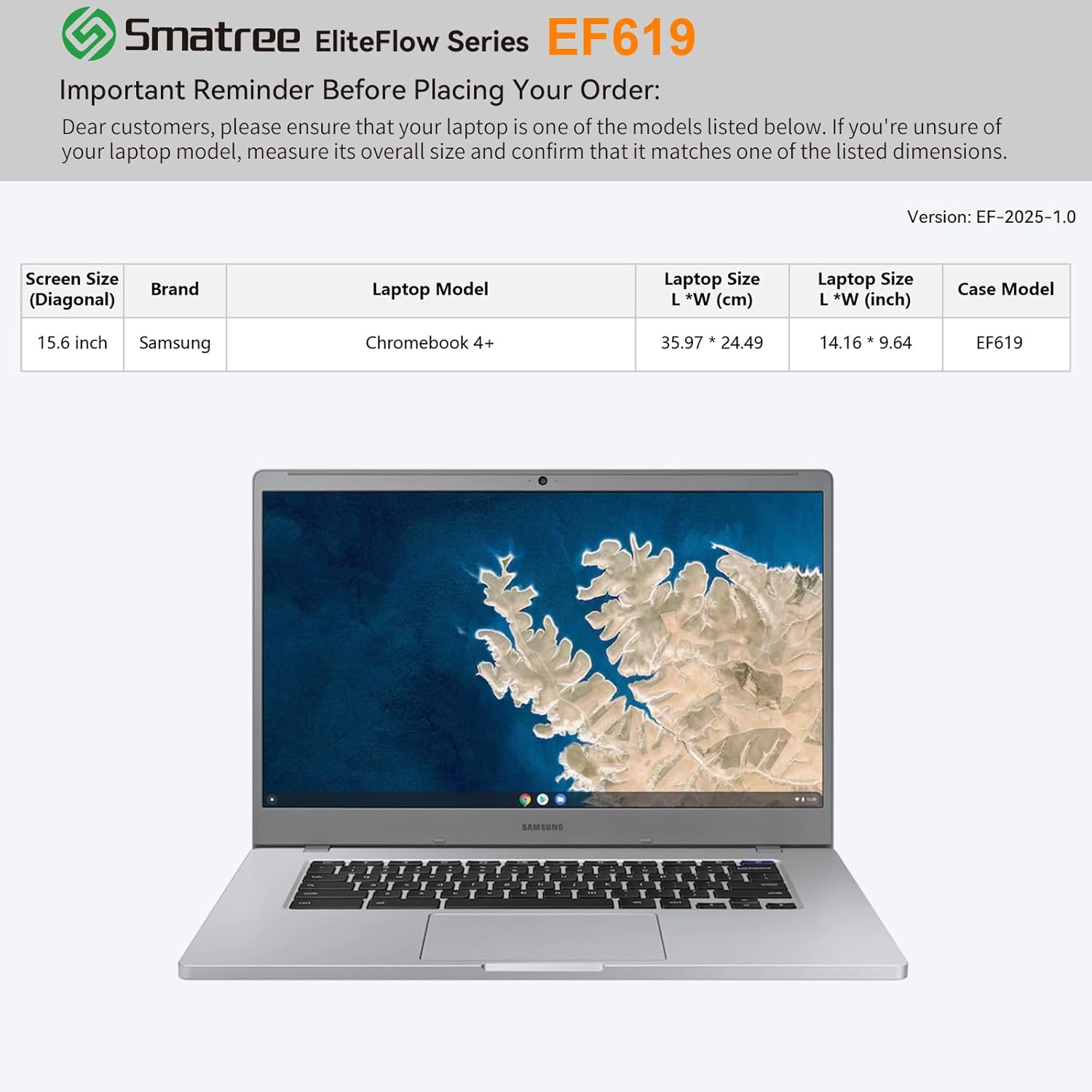 Smatree EliteFlow Laptop Sleeve Case for 15.6 inch Samsung Chromebook 4+, Slim Protective Laptop Case with Accessory Pocket and Handle, Patented Super-Corner Shock Protection (EF619)