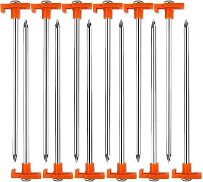 16 Pack Tent Stakes, Galvanized Non-Rust Camping Tent Pegs, 7.1 Inch Heavy Duty Ground Stakes Canopy Anchors - Orange Hiking 16, Orange