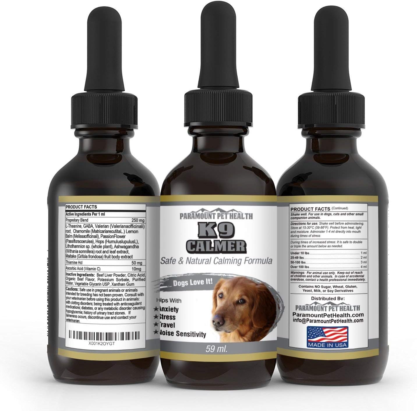 100% Natural Dog Anxiety Relief - Liquid Dog Calming Aid - Thiamime Relief for Dogs - Dog Calming & Dog Anxiety Formula - Separation Anxiety Relief for Dogs
